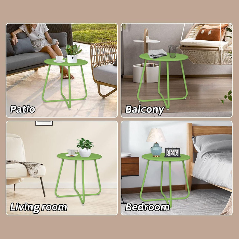 Metal Patio Table Outdoor Round Side Tables, Green