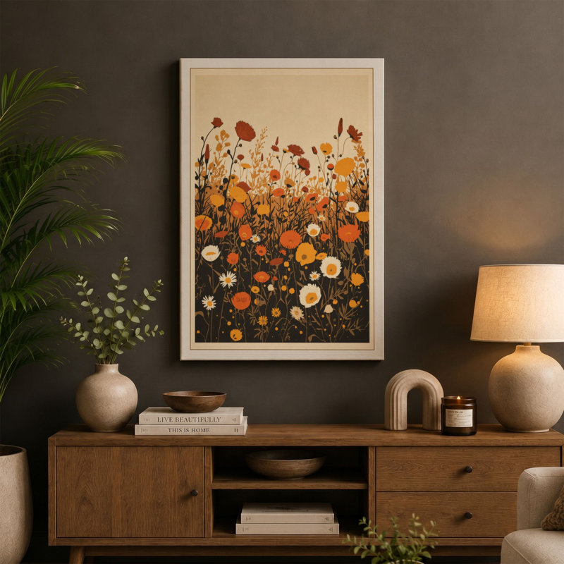 Wildflower Garden Botanical - Wrapped Canvas, 18x12 - 45.7 x 30.5 cm, Teal Border