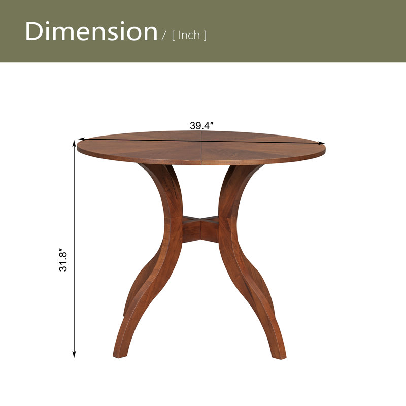 Table de salle à manger ronde 39,4 po - Pieds traditionnels en bois massif, élégance intemporelle, Noyer