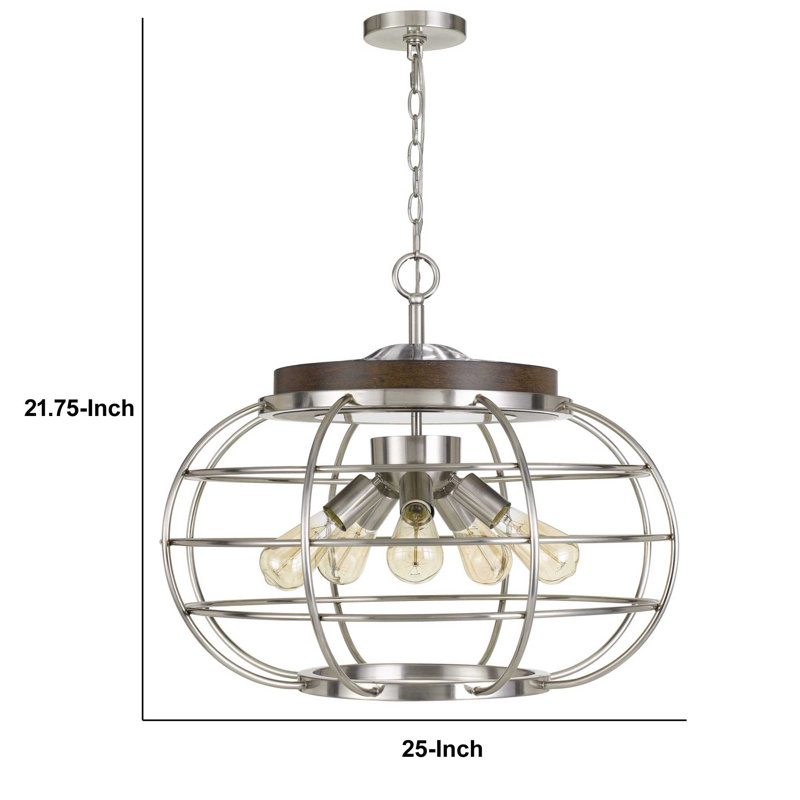 Lustre de globe terrestre unique 5 lumières avec accents de bois Doron