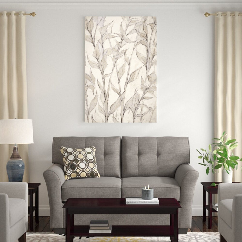 Feuilles grises - peinture sur toile tendue, H 48 po x l 32 po