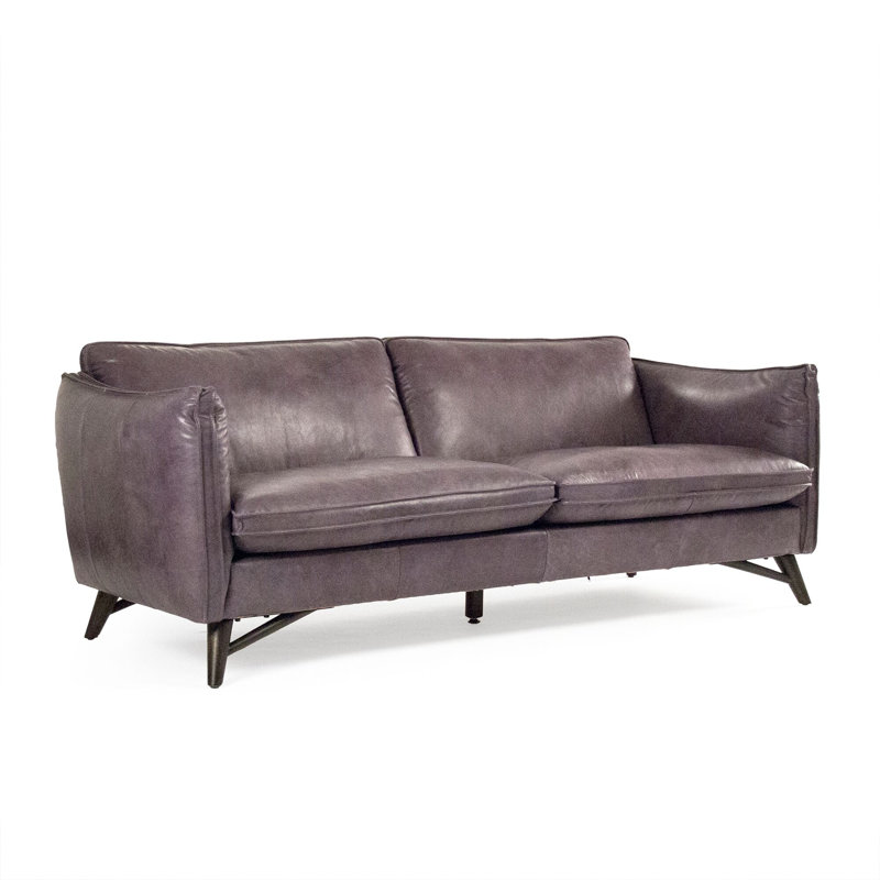 Canapé à accoudoirs carrés en cuir véritable 83,5 po