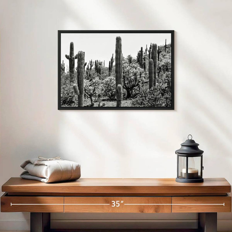 Arizona noir - Cactus étonnant I, 19 po x 13 po, Cadre flottant noir