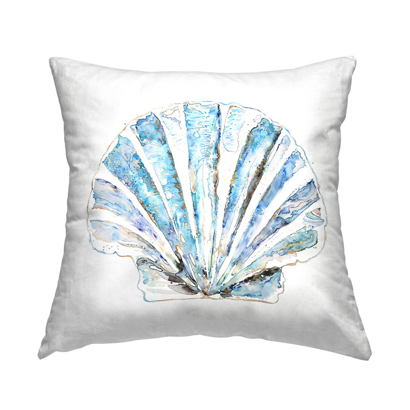 Coussin décoratif imprimé coquillage bleu par Christine Zalewski