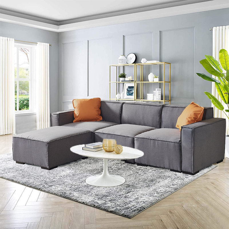 4 - Piece Upholstered Sectional, Dark Gray Linen Blend, Left Hand Facing