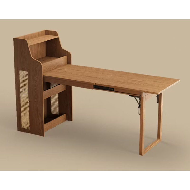 Ensemble table et meuble escamotable en rotin avec chargeur USB, Walnut