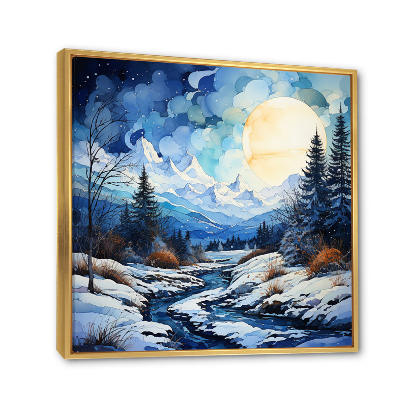 Winter Snowy Peaks VII - Paysages, décoration murale, H 30 po x l 30 po x P 1 po, Cadre flottant doré