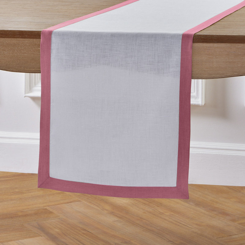 Classic - 100% Pure Linen Table Runner, 48" x 14", Pink Carnation/White, Narrow Border