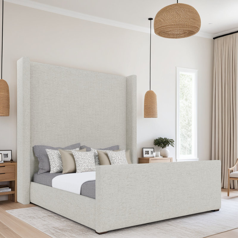 Aylet Luxe Footboard High Bed, California King, Linen Cotton