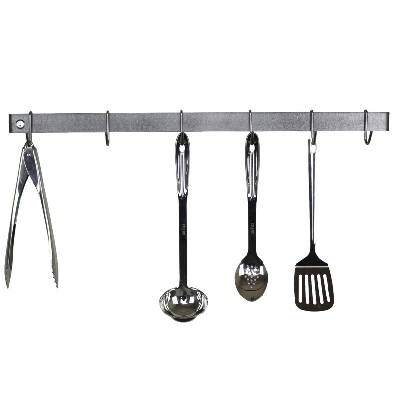 Handcrafted Straight Wall Mounted Pot Rack, Hammered Steel