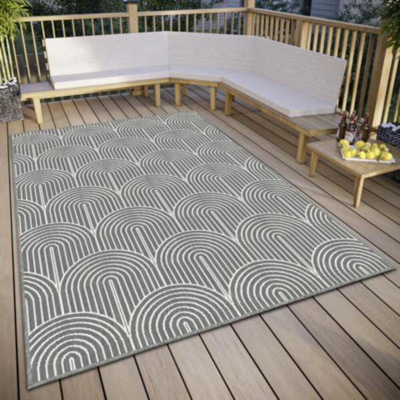 Pangli Machine Woven Matt Brushed Nickel/White Indoor/Outdoor Rug, Rectangle 80cm x 150cm
