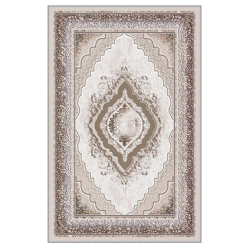Tapis brun / gris / beige rectangulaire tissé à la machine 2 pi x 3 pi 3 po Matney