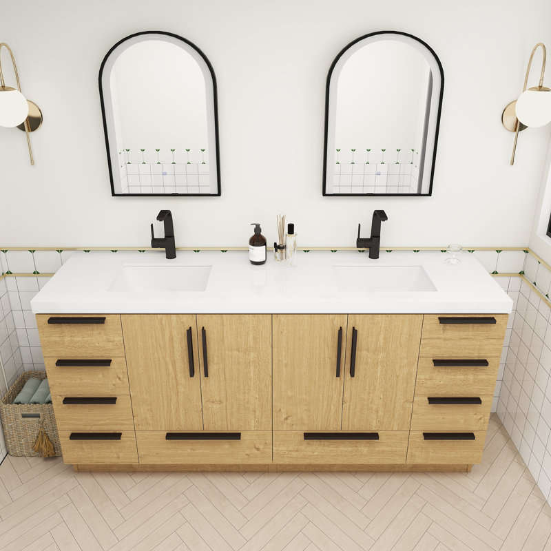 Carla Freestanding Bathroom Vanity with Double Sink, 71", Natural Oak