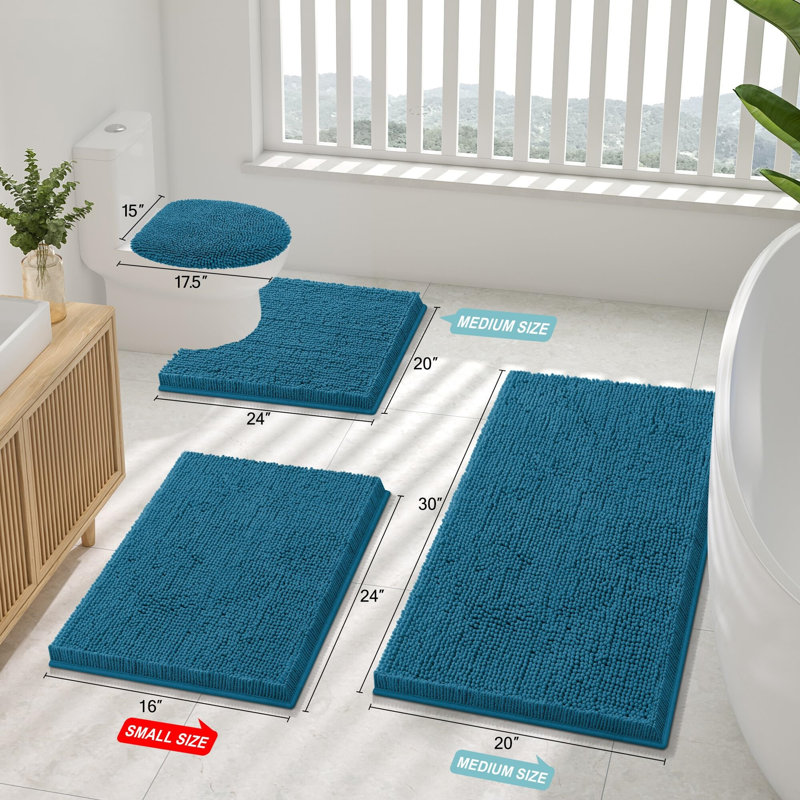 Luxury Chenille Bath Mat, Extra Soft Absorbent Shaggy, Non-Slip Plush, Peacock Blue, 24X16 Inch, Peacock Blue