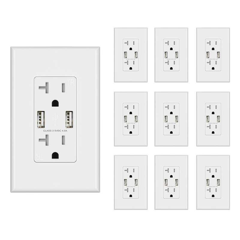 Prise USB, inviolable, plaque murale incluse, Blanc