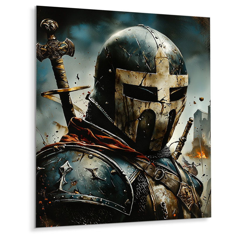 «The Crusader Path To The Saint» - Armée, art mural en métal pour le salon, H 44 po x l 34 po