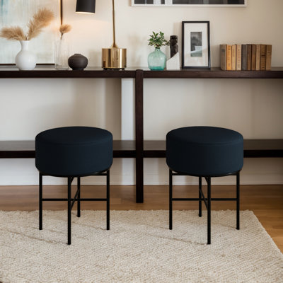 2 Pieces Modern Upholstered Vanity Stools,Multifunctional Dressing Stool Ottoman With Metal Legs