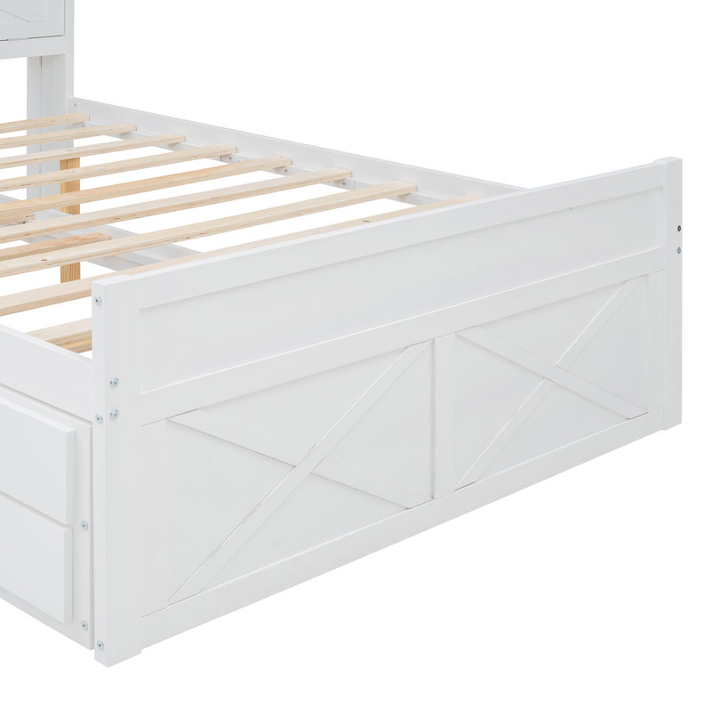 Modern Sanctuary Bed with Storage Headboard and Built-In Outlets, Full, White