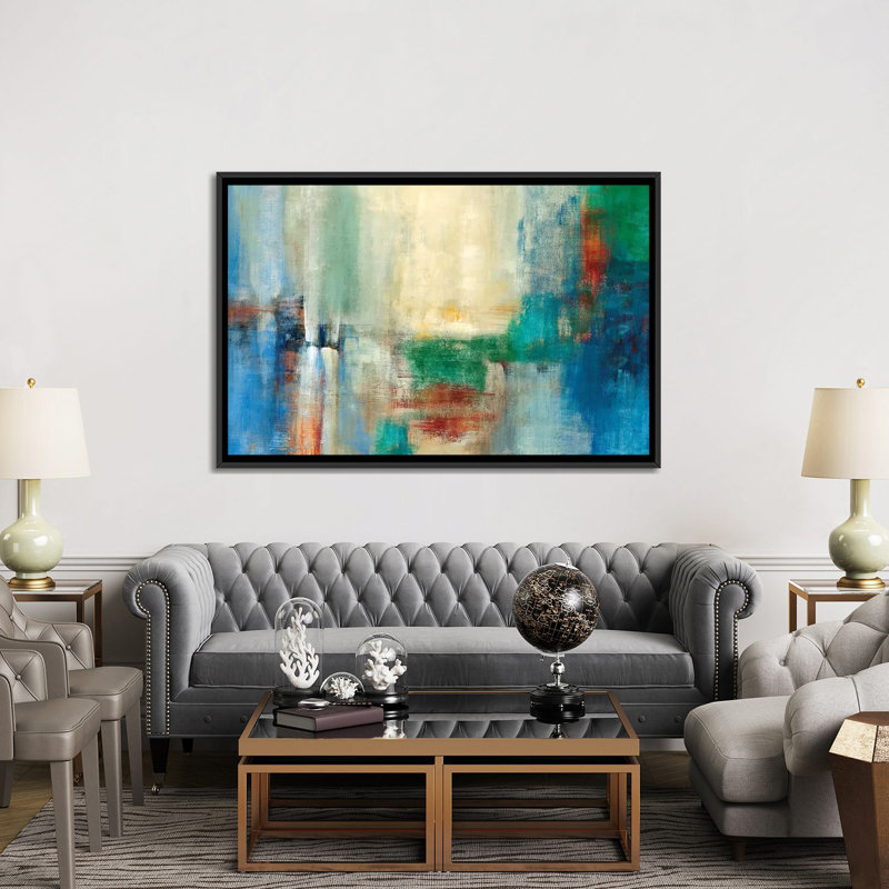 «Color Field» par Theo Beck, reproduction sur toile tendue, H 40 po x l 60 po x P 1,5 po, Toile encadrée noire, Pas de tapis