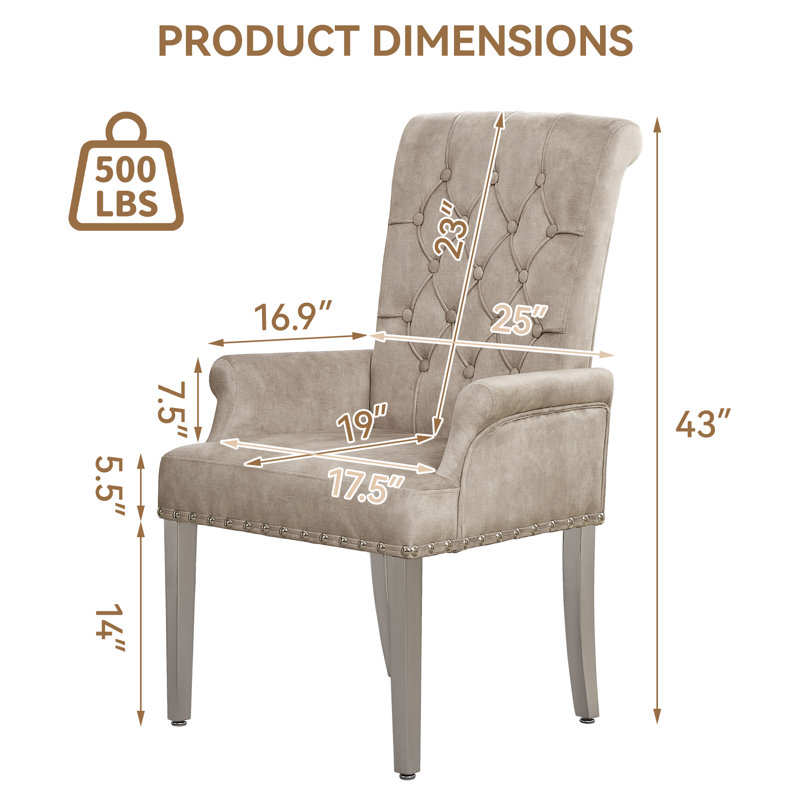 Tufted Upholstered Dining Armchair with Chrome Legs, Beige