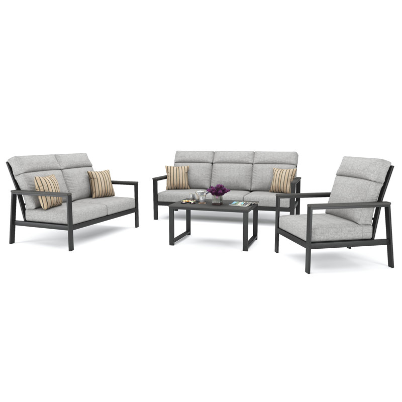 Syren 4 Person Seating Group With Sunbrella Cushions, Canvas Granite, Dark Gray/Gray