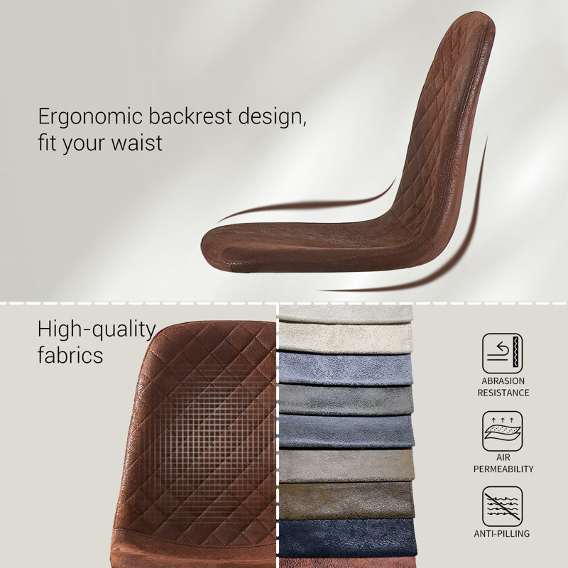 Kaylani Modern Upholstered Dining Chair, Brown Suede, Black, 4
