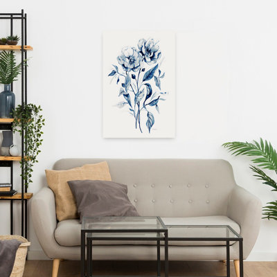 Indigo, roses sauvages I, délicat, pivoine éthérée, nature, art mural