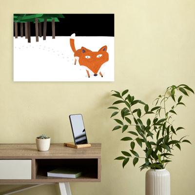Curious Winter Fox Peaceful Abstract Contemporary Fox Forest Nature Wall Art Print by Carla Daly - Wrapped Canvas Print