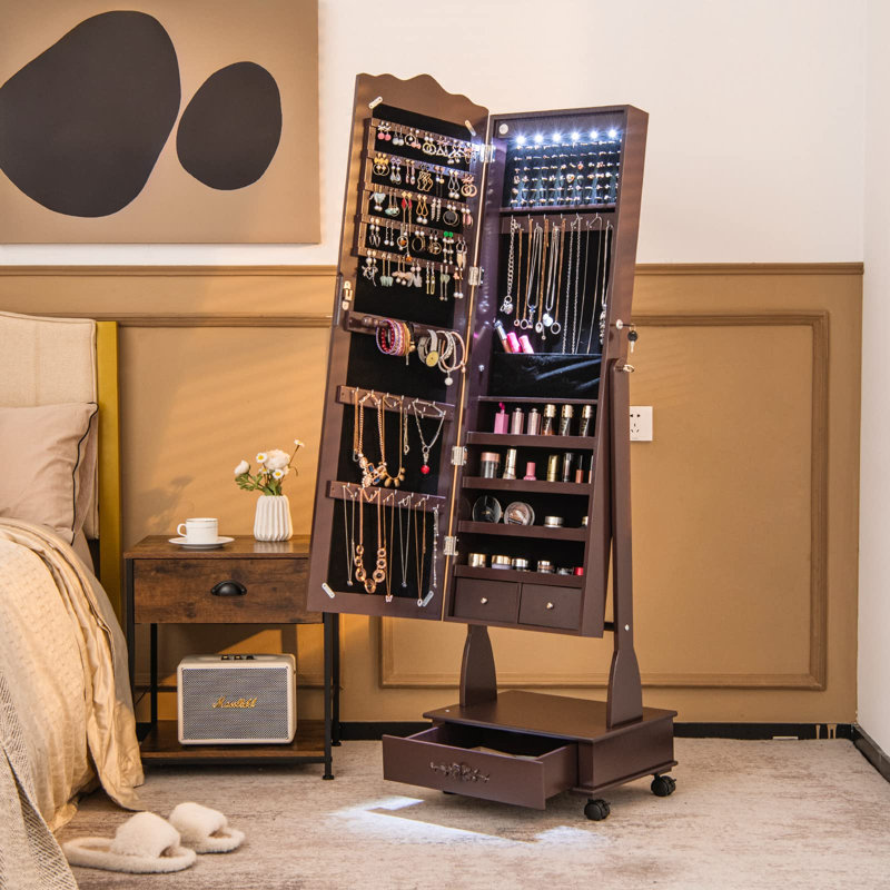 Amieva Wall Jewelry Armoire, Brown