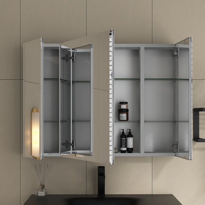 Armoire à pharmacie 36 "x26" rectangulaire sans cadre à 3 portes, encastré / en surface et miroir biseauté