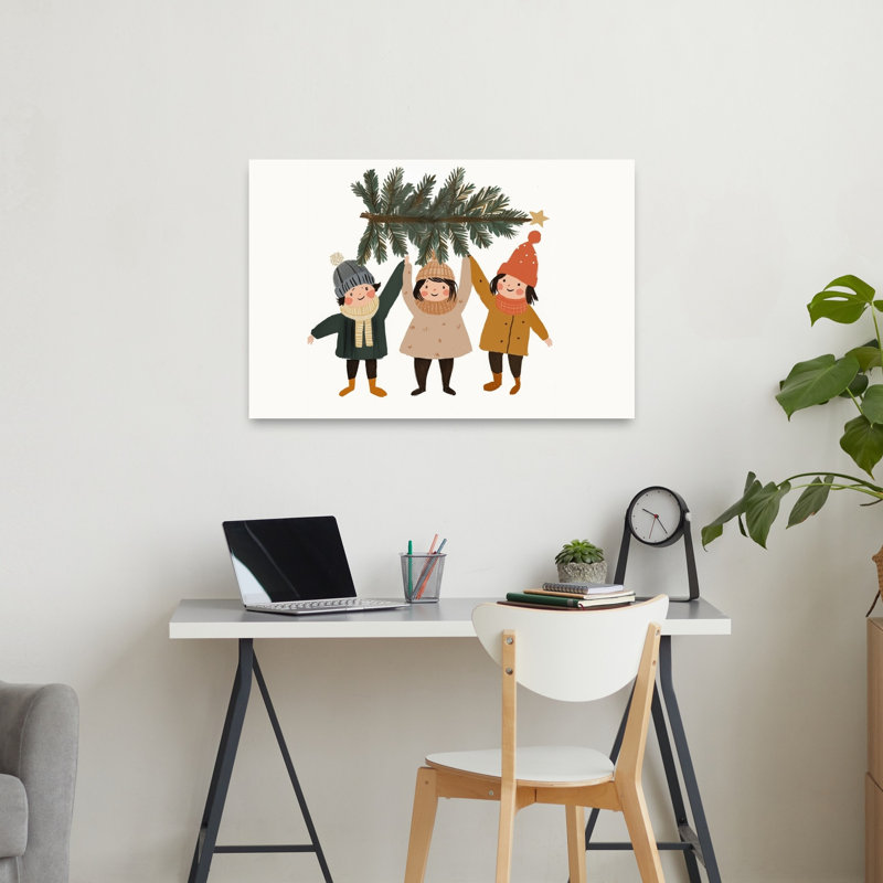 Cozy Kids Christmas Tree Abstract Contemporary Christmas Tree Pine Tree Fir Winter Landscape Wall Art Print by Mathieu - Wrapped Canvas Print