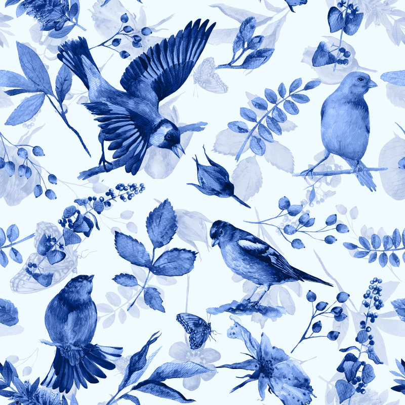 Leura fleurs, feuilles et oiseaux par Innakote, H 12 po x l 12 po