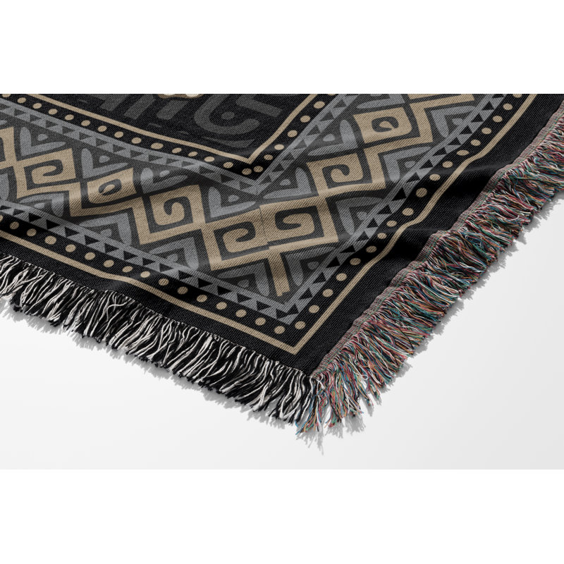 Jeté en mélange de coton Voha, Noir / brun / gris, L 60 po x l 50 po