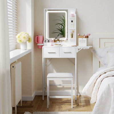 Small Makeup Vanity Set with LED Mirror & Stool by Wrought Studio