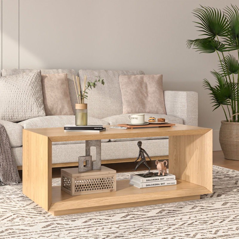 Table basse rectangulaire avec rangement pour le salon, petits espaces, Bois