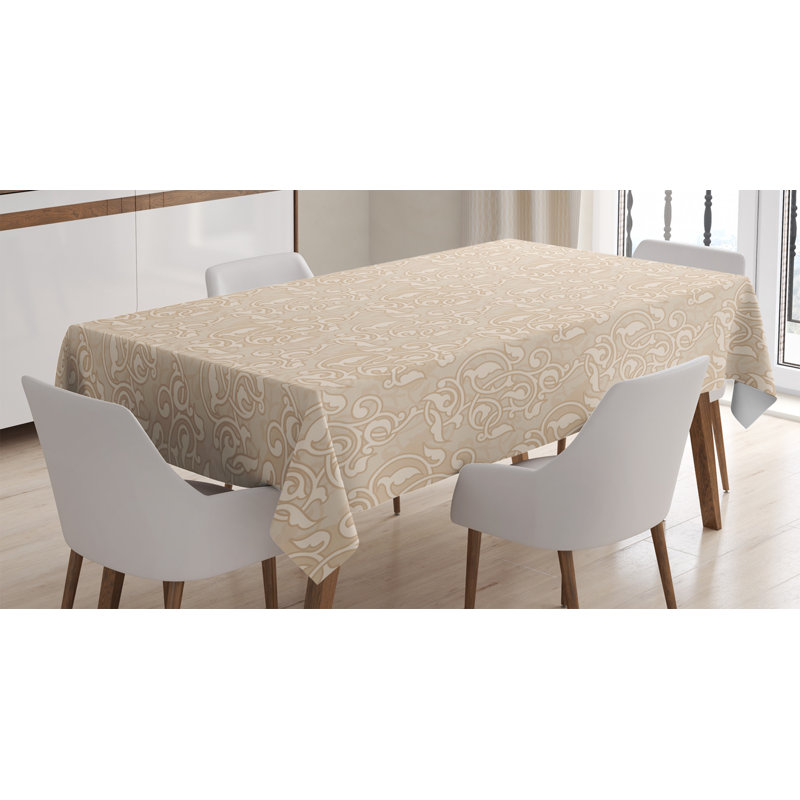 Ambesonne Beige Tablecloth, Swirling Seed And Flower Patterns In Antique Style Oriental Motifs Nature Garden Print, Rectangular Table Cover For Dining Room Kitchen Decor, 52" X 70", Beige