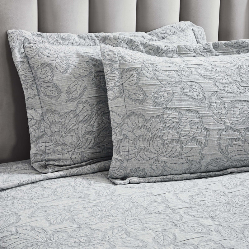 Ensemble de couvre-lit matelassé 100% coton à deux tons Hibiscus , Couvre-lit très grand + 2 taies d'oreiller très, Gris