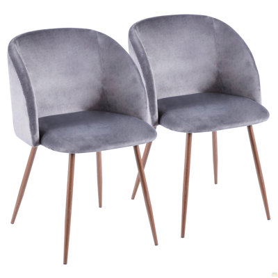 Contemporary Dining/Accent Chair In Walnut With Grey Velvet  - Set Of 2