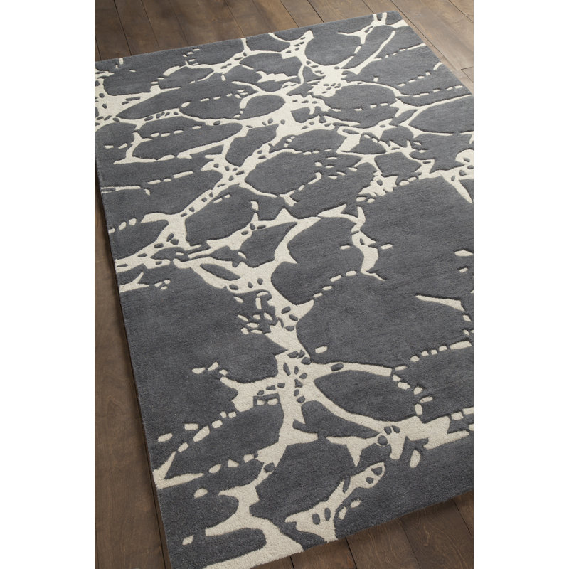Navyan Black/Gray Area Rug, Rectangle 5' x 7'6", Blue/White/Gray