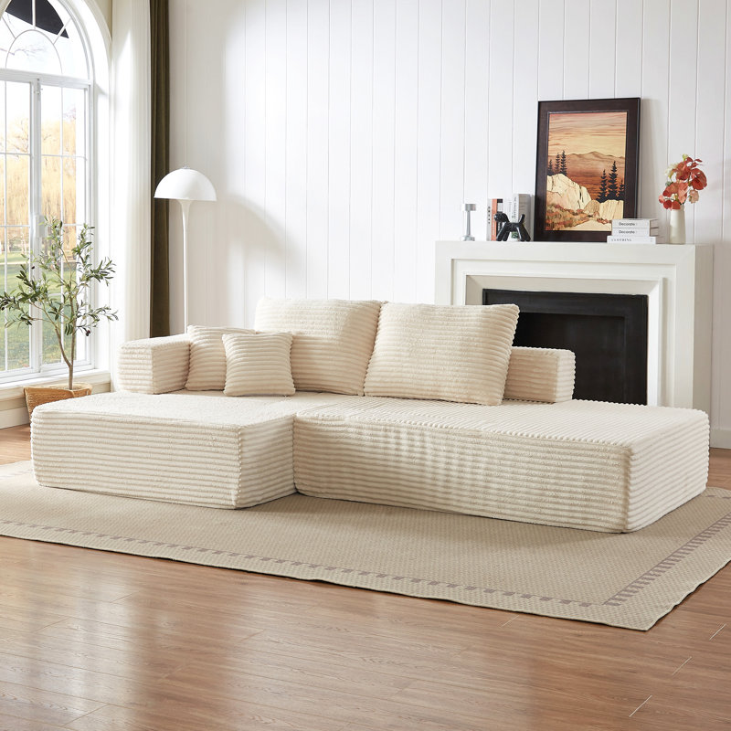 Canapé d'angle modulaire en forme de L, convertible 2 en 1, 2 places en mousse, accoudoirs amovibles avec poches de rangement, 2 coussins de dossier et 2 coussins décoratifs pour salon