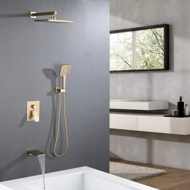 Ensemble de robinet de douche, avec douche à main et pomme de douche à pluie, système de douche mural avec bec de baignoire