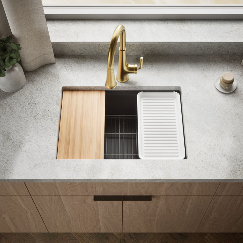Billings Undermount Single-Bowl Workstation Kitchen Sink, Brown