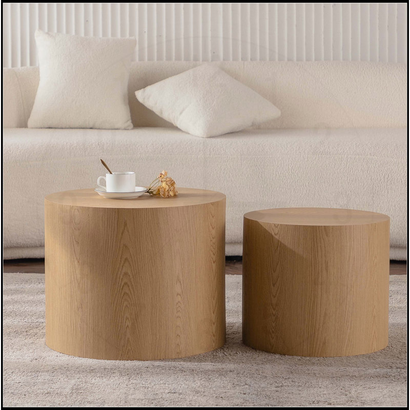 Nesting Coffee Table Set of 2 Round, Natural Wood