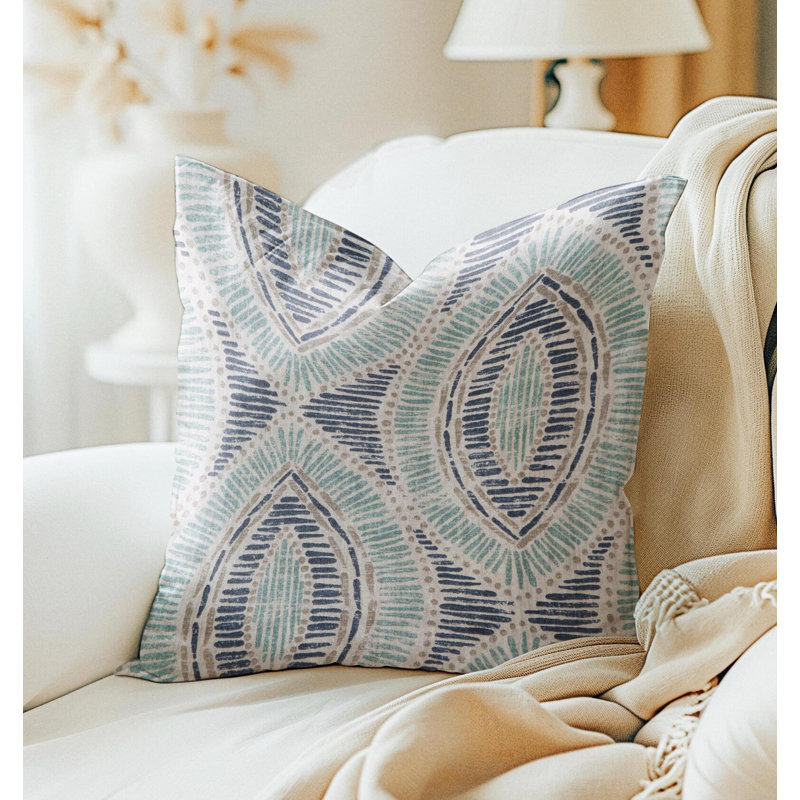 Teal Navy Blue Geometric Damask Pillow cover, Square 19"