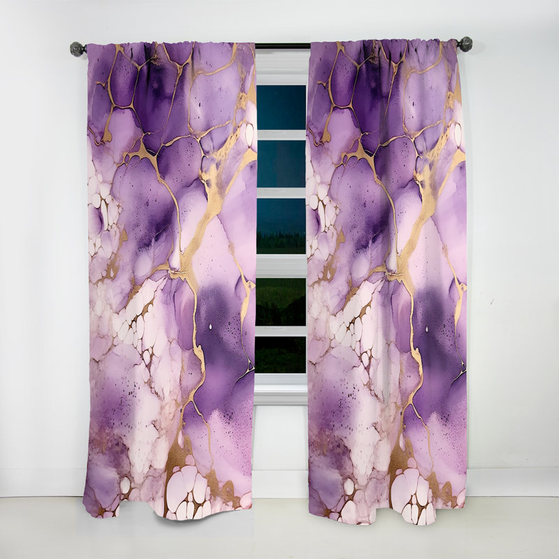 Rideaux abstraits occultants mauve et mauve à encre de marbre VII - 1 panneau, L 52 po x L 90 po