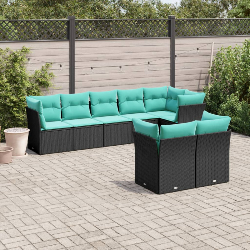  Ensemble de canapé de patio 8 pièces avec coussins en rotin de polyester noir