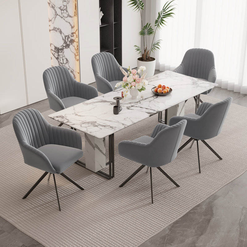 Velvet Side Chair, Grey, 6, Grey