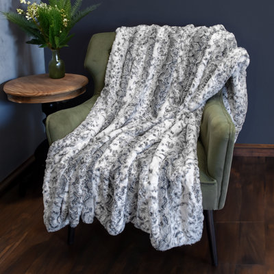 Couverture jetée double face en fausse fourrure pelucheuse Thomas Collection® Charcoal Arctic Owl, tailles assorties