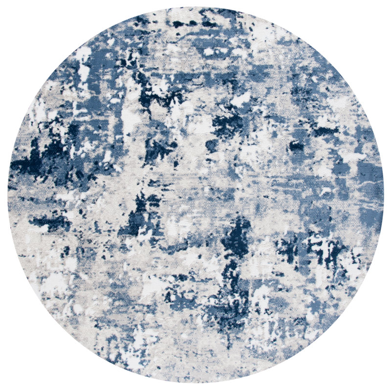 Acton Gray/Navy Area Rug, Round 6'7"
