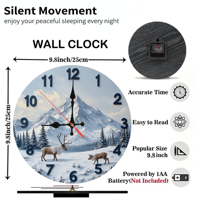 Horloge murale Winter Mountain Reindeer